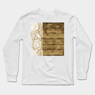 Western Country Barn Wood and Lace Long Sleeve T-Shirt